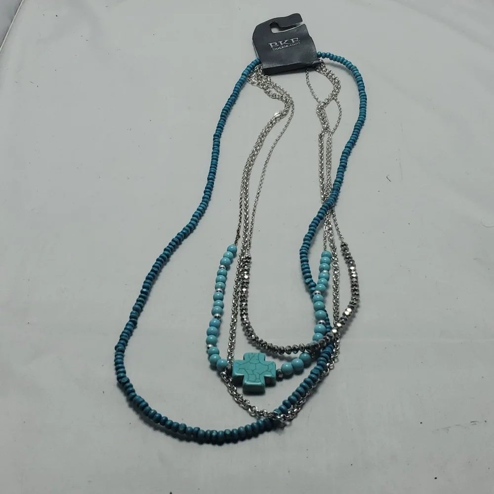 Bke silver chain with turquoise beads 4 strand necklace - Picture 3 of 4
